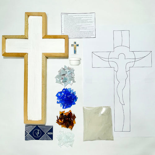 Manualidades: Kit para armar mosaico con vidrio - Imagen de cruz – Jesucristo