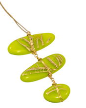 Upload image to gallery viewer, Three Piece Handmade Fused Glass Necklace - Green Tropical Leaves