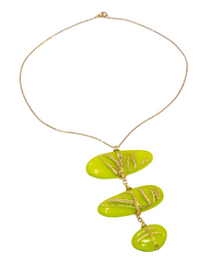 Three Piece Handmade Fused Glass Necklace - Green Tropical Leaves