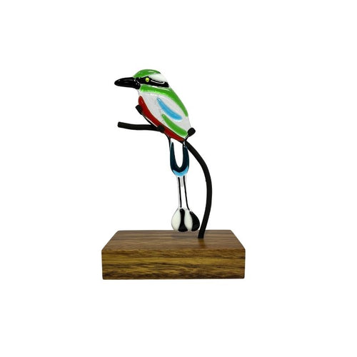 Torogoz abstracto II : figura decorativa de ave en vidrio artístico