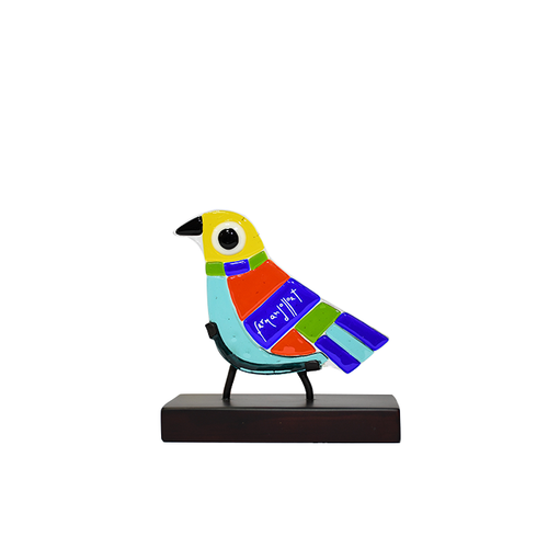 Colored Bird , fused glass decorative figurine