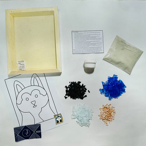 Manualidades: Kit para armar mosaico con vidrio, diseño animales infantiles - Husky