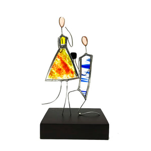 Handmade stained glass couple | Wedding day proposal glass figure