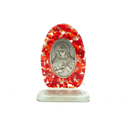 Medalla de Sagrado Corazón de María sobre vidrio fundido