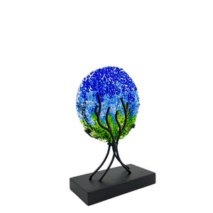 "Exuberante", blue, Abstract Molten Glass Tree Figurine 