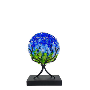 "Exuberante", blue, Abstract Molten Glass Tree Figurine 