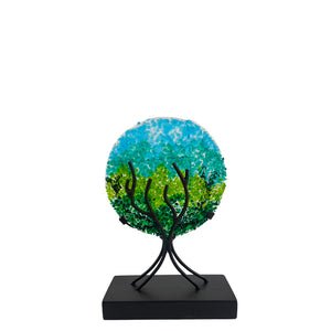 "Exuberante", green, Abstract Molten Glass Tree Figurine 