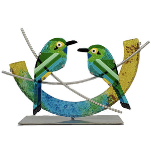 Pareja de Momotos: figura decorativa de ave en vidrio artístico