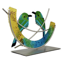 Cargar imagen en el visor de la galería, Pareja de Momotos: figura decorativa de ave en vidrio artístico