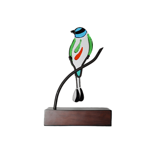 Torogoz abstracto: figura decorativa de ave en vidrio artístico