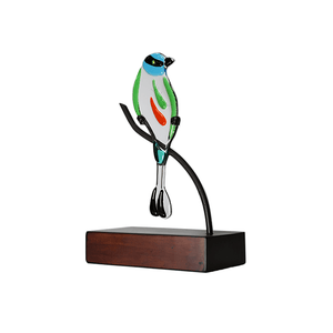 Torogoz abstracto: figura decorativa de ave en vidrio artístico