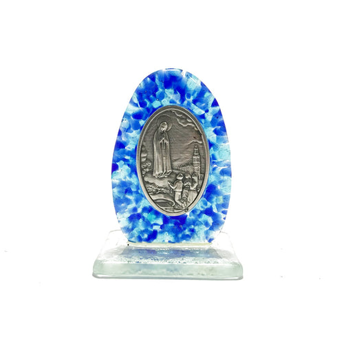 Medalla de Virgen de Fátima sobre vidrio fundido
