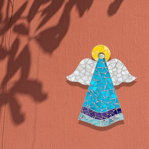 Manualidades: Kit para armar mosaico con vidrio, ángel de la guarda - Color celeste