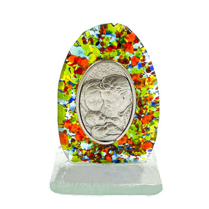 Medalla de Sagrada Familia sobre vidrio fundido