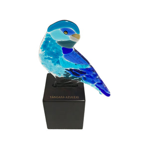 Tángara Azulejo: figura decorativa de ave en vidrio artístico