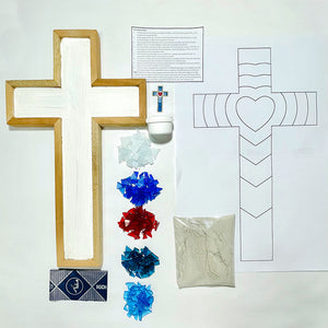 Manualidades: Kit para armar mosaico con vidrio - Imagen de cruz – Corazón