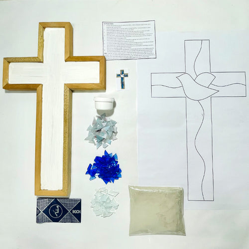 Manualidades: Kit para armar mosaico con vidrio - Imagen de cruz – Espíritu Santo