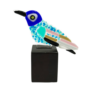 Colibrí Violeta, figura decorativa de ave en vidrio artístico