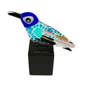 Colibrí Violeta, figura decorativa hecha a mano de ave en vidrio artístico