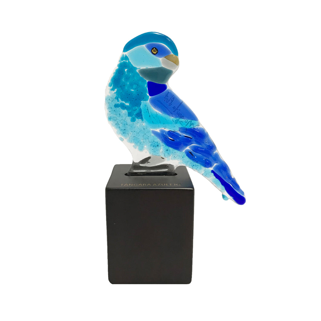 Tángara Azulejo: figura decorativa de ave en vidrio artístico