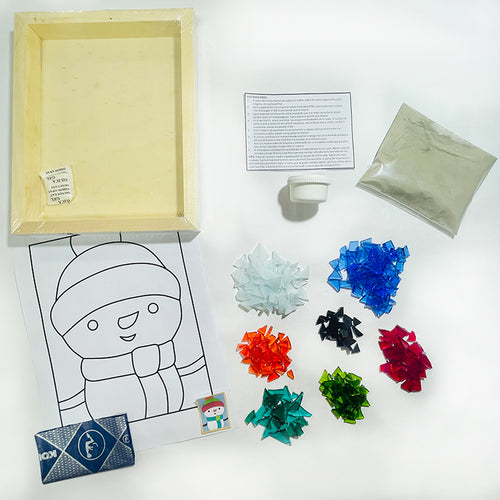 Manualidades: Kit para armar mosaico con vidrio, diseño navideño - Muñeco de nieve