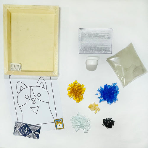 Manualidades: Kit para armar mosaico con vidrio, diseño animales infantiles - Gato con manchas