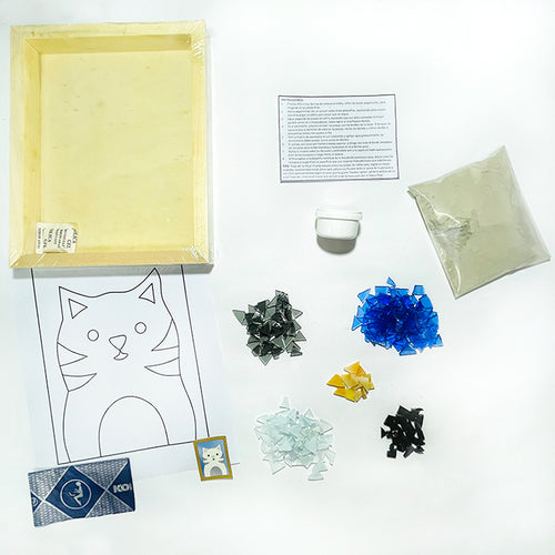 Manualidades: Kit para armar mosaico con vidrio, diseño animales infantiles - Gato